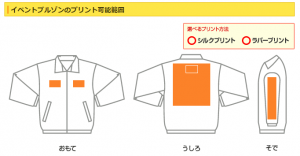 イベントブルゾンプリント範囲